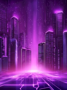紫色科幻都市夜景