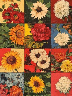 复古花卉拼贴艺术图案