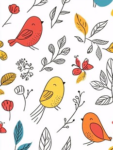 手绘小鸟花卉图案背景
