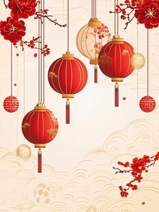 喜庆中式灯笼与红梅装饰