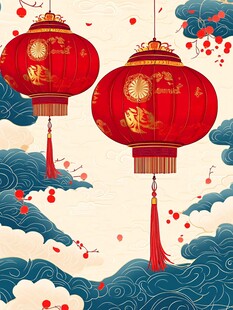 喜庆中式双红灯笼贺佳节