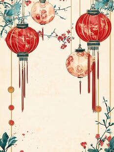 中式红灯笼花卉装饰图
