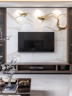 中式电视墙 金鲤游于山水间