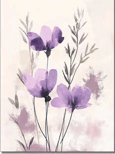 紫色花卉水彩风艺术插画