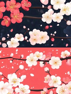 唯美双色调绽放梅花图景