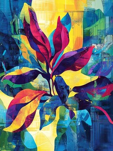 多彩抽象植物艺术画作