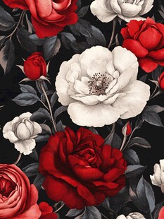 红白色玫瑰花卉图案背景