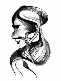 线条勾勒的优雅女性侧影