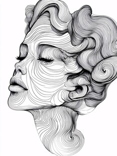 线条勾勒的抽象女性头像