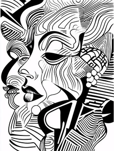抽象线条女性面部艺术画