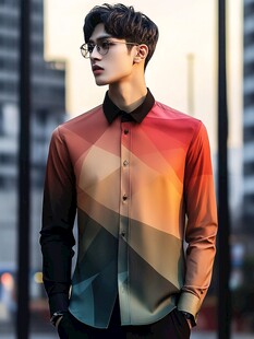 时尚男士多彩拼接衬衫穿搭