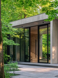 森林中的现代玻璃住宅