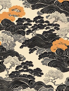 日式松云海浪传统图案