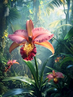 热带雨林中的艳丽兰花