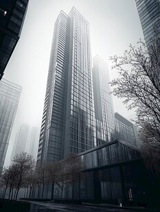 雾中都市高楼景观