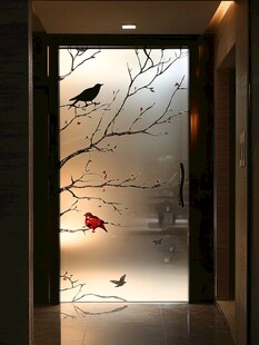 花鸟玻璃门 营造雅致氛围
