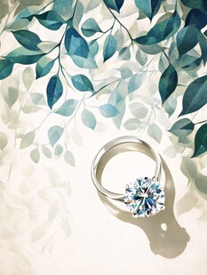 钻石戒指与绿叶梦幻背景