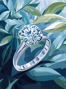 璀璨钻戒于绿叶间闪耀
