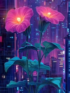 霓虹夜色下的梦幻花朵