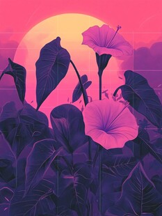 夕阳下的梦幻牵牛花