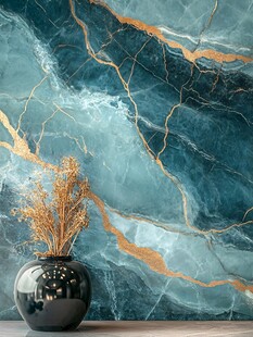 蓝金大理石背景花瓶装饰