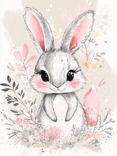 可爱萌兔置身花草间