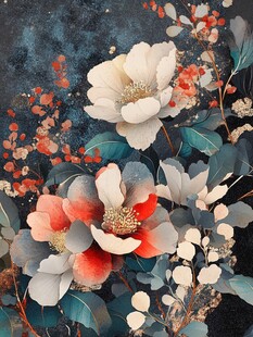 中式花卉油画风精美画作