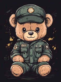 军装小熊插画