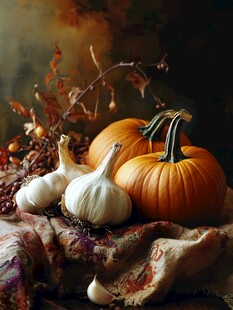 秋日南瓜大蒜静物之美