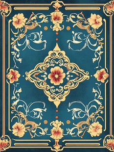 复古花卉几何图案装饰画