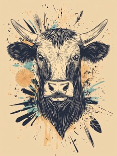 水墨风牛的艺术插画