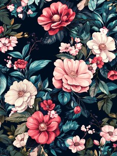 复古繁花深色背景花卉图案