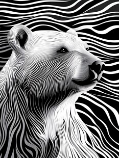 黑白线条绘就的熊之肖像