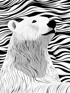 黑白线条北极熊插画