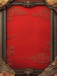 中式红底金纹古典边框