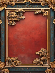 中式古典金框红底装饰图