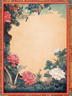 古典花卉中式边框装饰图