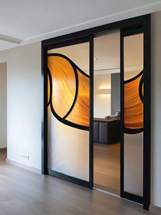 现代风艺术玻璃推拉门