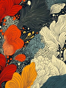 多彩花卉抽象图案插画