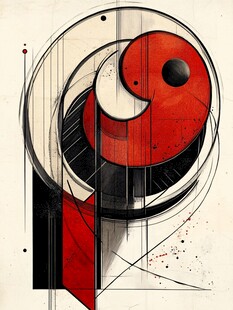 抽象阴阳几何艺术画作