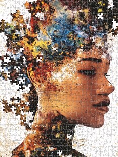 拼图艺术构成的女性侧脸