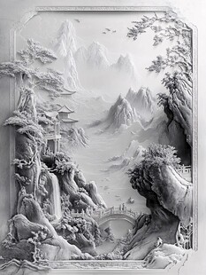 中式山水浮雕艺术图景
