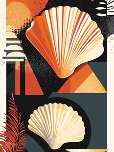 贝壳几何图案艺术插画