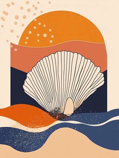 海边贝壳日出插画艺术