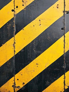 黄黑警示条纹金属表面