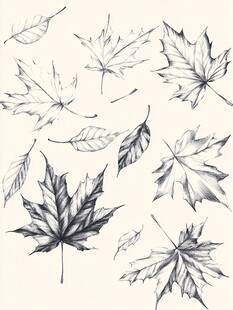 手绘枫叶素描素材集合