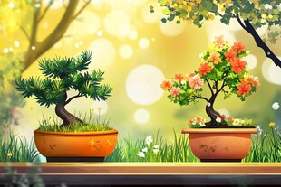 两盆盆景的自然清新画面