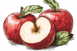 红苹果插画 饱满新鲜果实