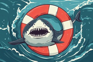 鲨鱼乘浮圈畅游海洋