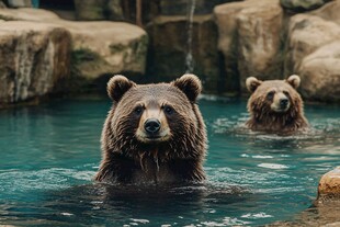 池中双熊 尽显憨态